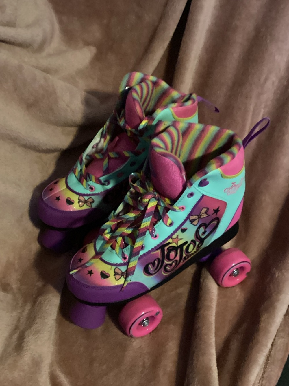 JoJo Siwa Colorful Rainbow Quad Skates - Turquoise & Pink